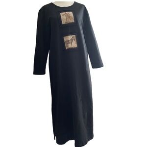 Donna USA Vintage 90's maxi Dress safari‎ Painted Art